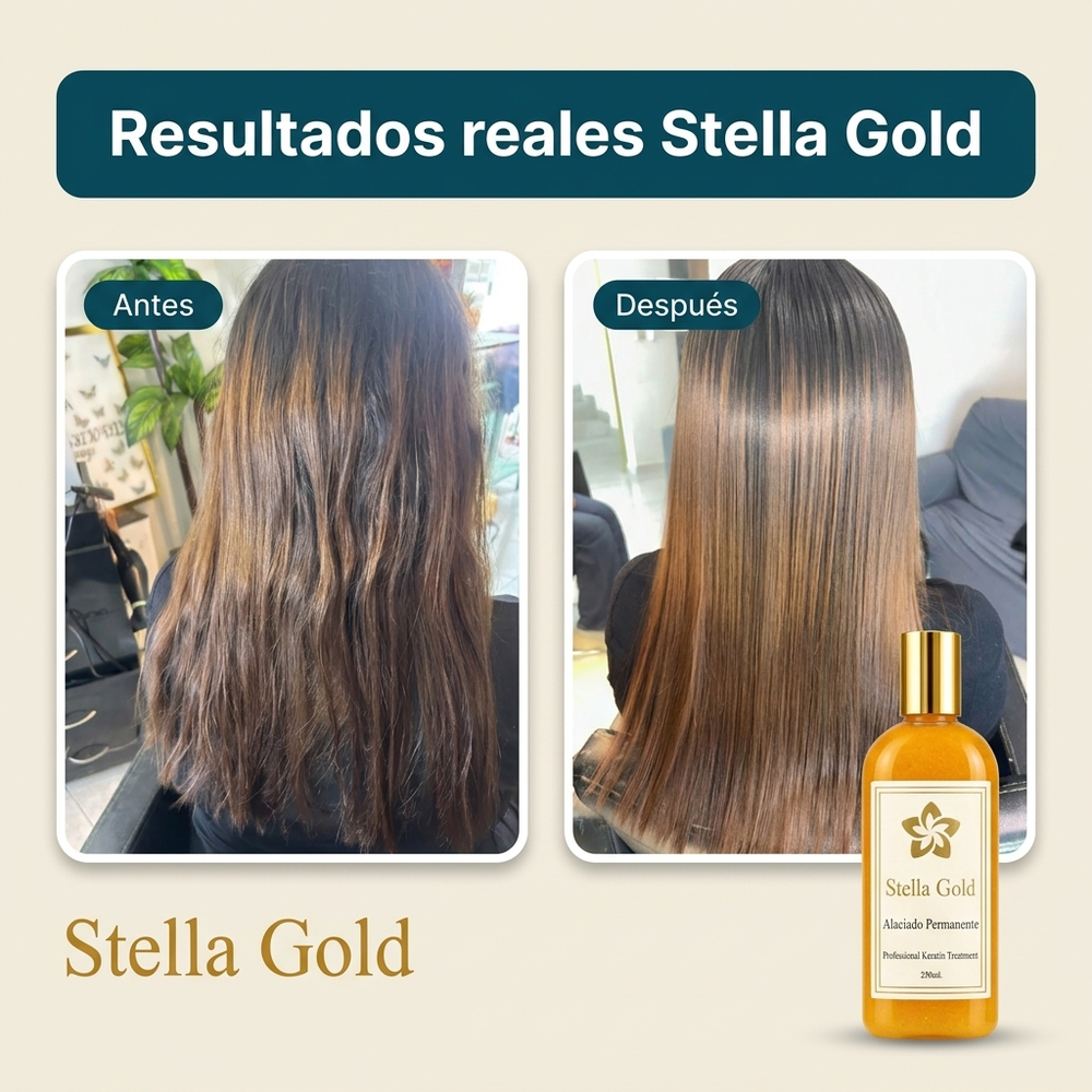 Keratina Profesional sin Formol 1 Litro · Alaciado Permanente para Salón · Rinde hasta 8 Servicios · Stella Gold