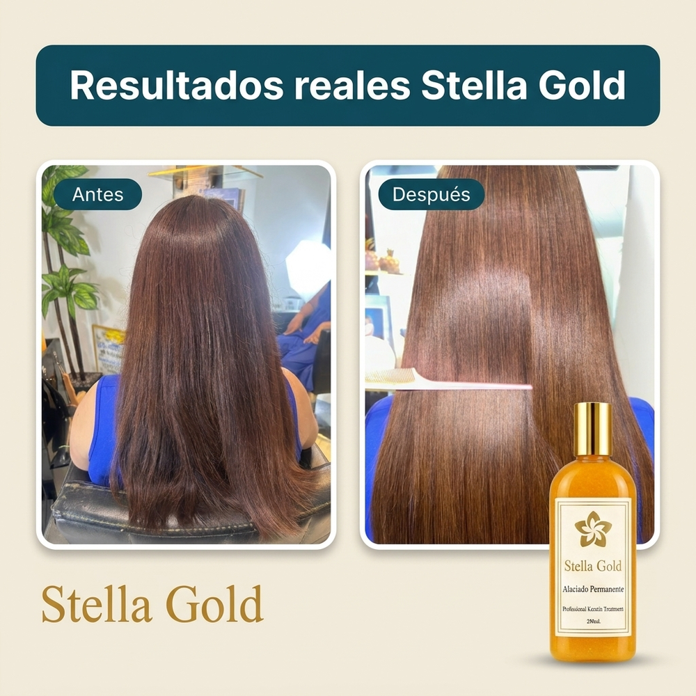 Keratina Profesional sin Formol 1 Litro · Alaciado Permanente para Salón · Rinde hasta 8 Servicios · Stella Gold