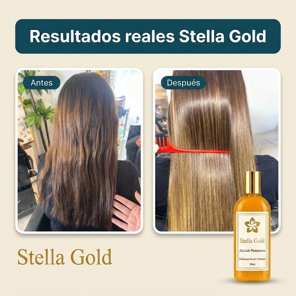 Keratina Profesional sin Formol 1 Litro · Alaciado Permanente para Salón · Rinde hasta 8 Servicios · Stella Gold
