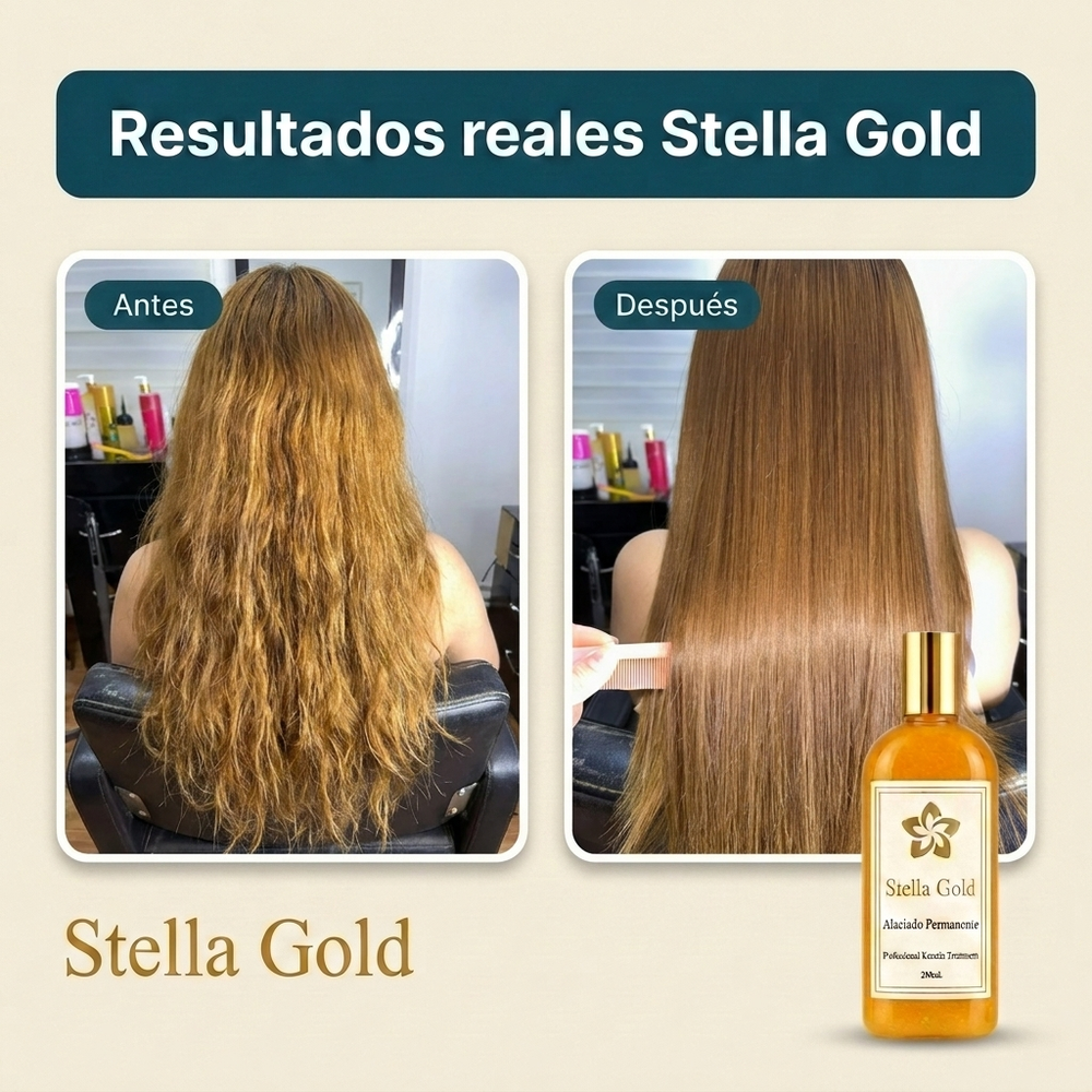 Keratina Profesional sin Formol 1 Litro · Alaciado Permanente para Salón · Rinde hasta 8 Servicios · Stella Gold