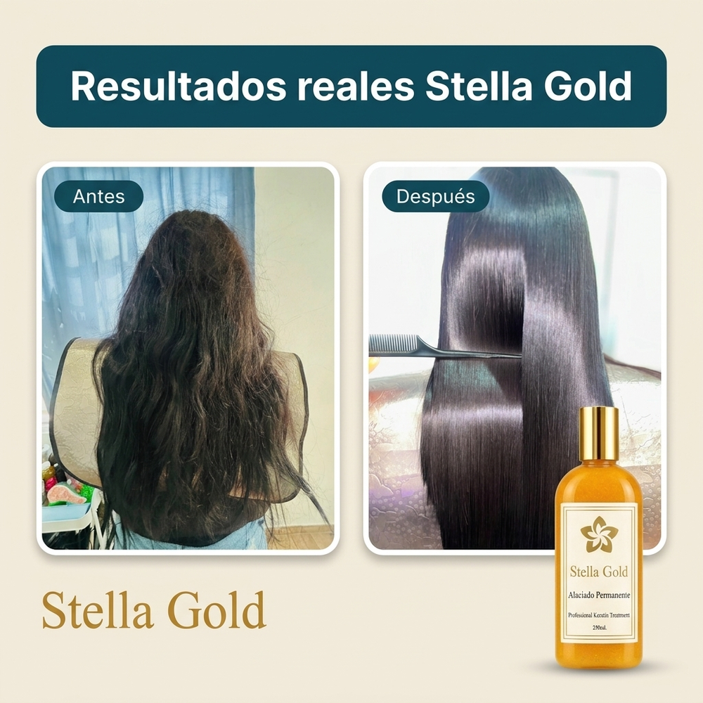 Keratina Profesional sin Formol 1 Litro · Alaciado Permanente para Salón · Rinde hasta 8 Servicios · Stella Gold