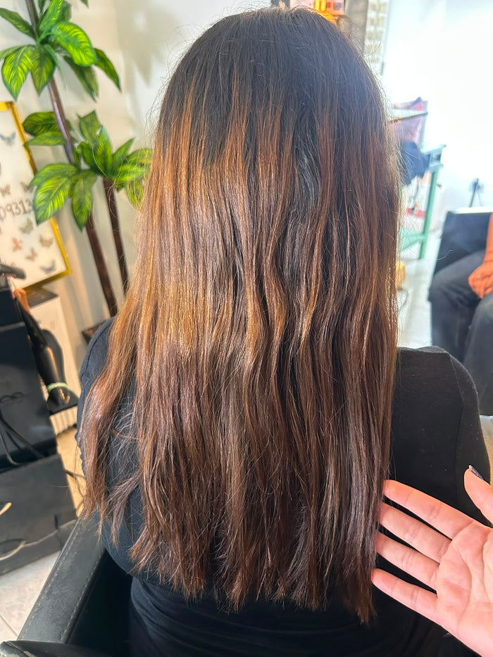 Cabello antes del alaciado Stella Gold · caso 03