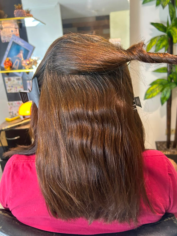 Cabello antes del alaciado Stella Gold · caso 04