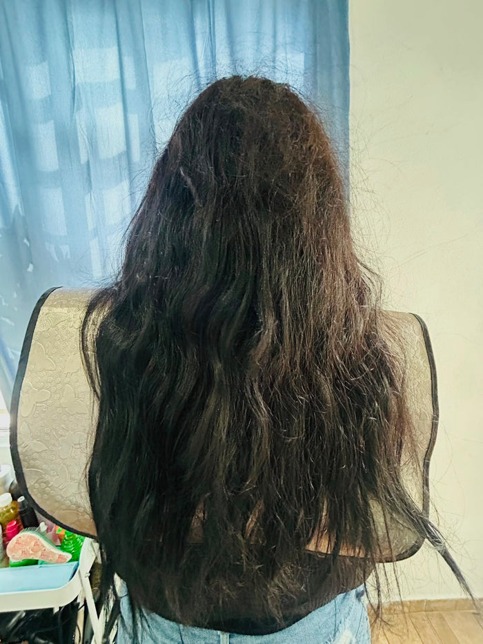 Cabello antes del alaciado Stella Gold · caso 10